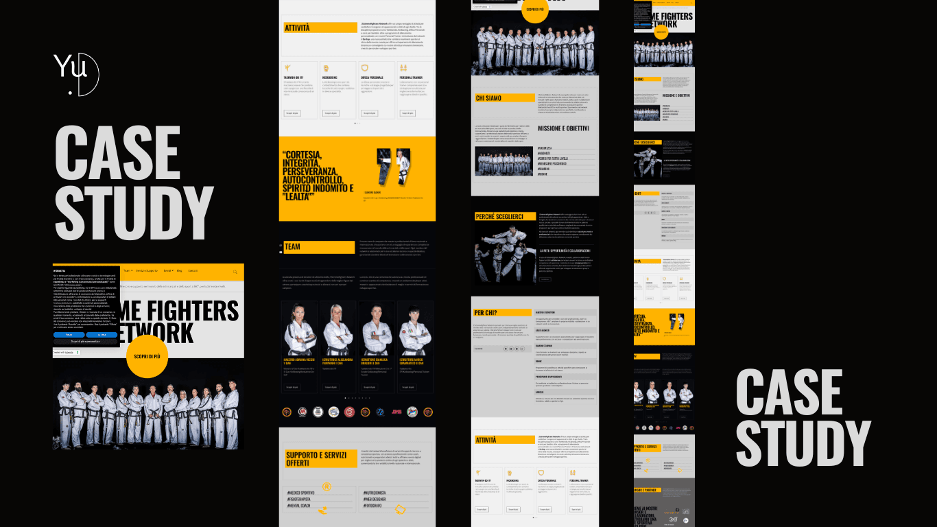 WordPress web design for Extreme Fighters Network — sports and martial arts community platform with UX storytelling layout.